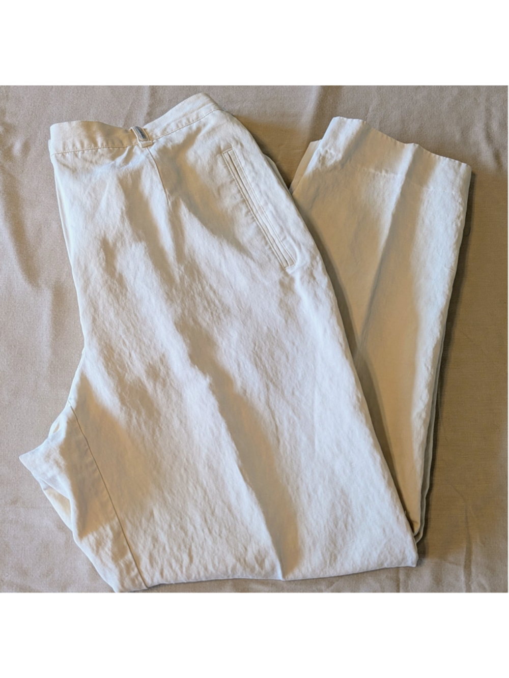 Liz Claiborne LizGolf Silk Linen Pants Beige Straight Leg Minimal Quiet Luxury - Picture 5 of 12